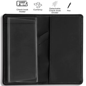 Sanlykate Leather Checkbook Cover for Men and Women, RFID Blocking Check Book Case Card Holder with Free Divider, Standard Register Duplicate Checks with pen inserts