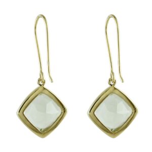 Carillon Stunning Green Amethyst Natural Gemstone Cushion Shape Drop Dangle Engagement Earrings 925 Sterling Silver Jewelry | Yellow Gold Plated