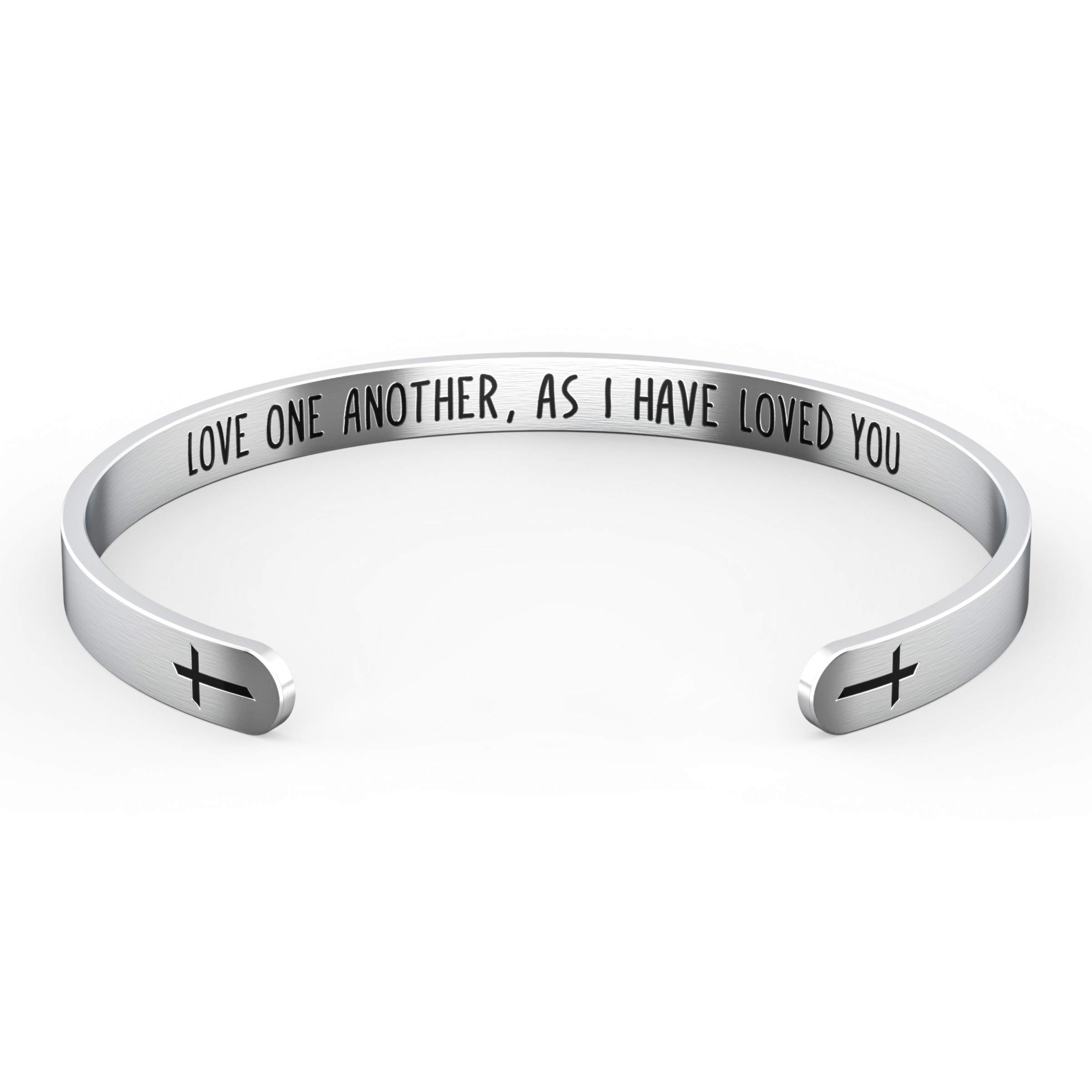 Happy Kisses Love One Another As I Have Loved You Cross Bracelet – Religious Bracelet – John 15:12 — Catholic or Christian Women & Girls (Love One Another)