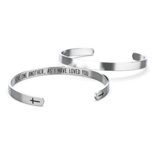 Happy Kisses Love One Another As I Have Loved You Cross Bracelet – Religious Bracelet – John 15:12 — Catholic or Christian Women & Girls (Love One Another)