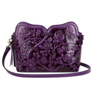 PIJUSHI Designer Leather Handbags for Women Ladies Floral Crossbody Shoulder Bags Clutch Purse (20093 Purple)