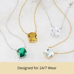 MAX + STONE 14k Yellow Gold Cushion Cut Yellow Citrine Pendant Necklace for Women 6mm Solitaire November Birthstone with 18 Inch Cable Chain