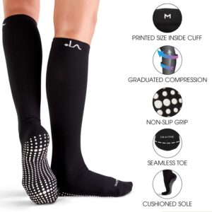 LA ACTIVE Graduated Compression Socks with Non-Slip Grips for Safety - 20-30mmHg for Women & Men - Perfect for Travel, Recovery, Medical and Maternity Support (Black, Small)