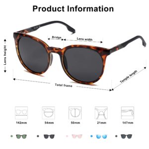 SOJOS Oversized Round Polarized Sports Sunglasses for Women Men, Ultralight TR90 Frame Sport Sunglasses SJ2092, Brown Tortoise Frame/Grey Lens