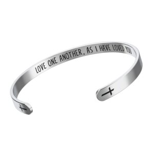 Happy Kisses Love One Another As I Have Loved You Cross Bracelet – Religious Bracelet – John 15:12 — Catholic or Christian Women & Girls (Love One Another)