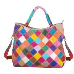 women's multicolor tote handbag genuine leather design hobo shoulder bag purses (multicoloured-2)