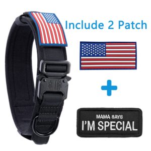 Tactical Dog Collar with USA American Flag - Military Dog Collar Thick with Handle - Heavy Duty Nylon K9 Collar Adjustable Metal Buckle for Medium Large Dogs L Chew Proof with 2 Patches