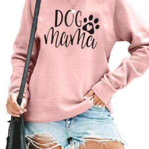 ALLTB Dog Mom Sweatshirt Women Dog Mama Shirt Pullover Cute Dog Sweater Long Sleeve Letter Print Tshirt Tops (Pink, Medium)