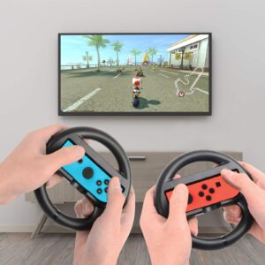 Beastron Racing Games Steering Wheel compatible with Switch, Joy-Con Steering Wheel, Black 2 Pack