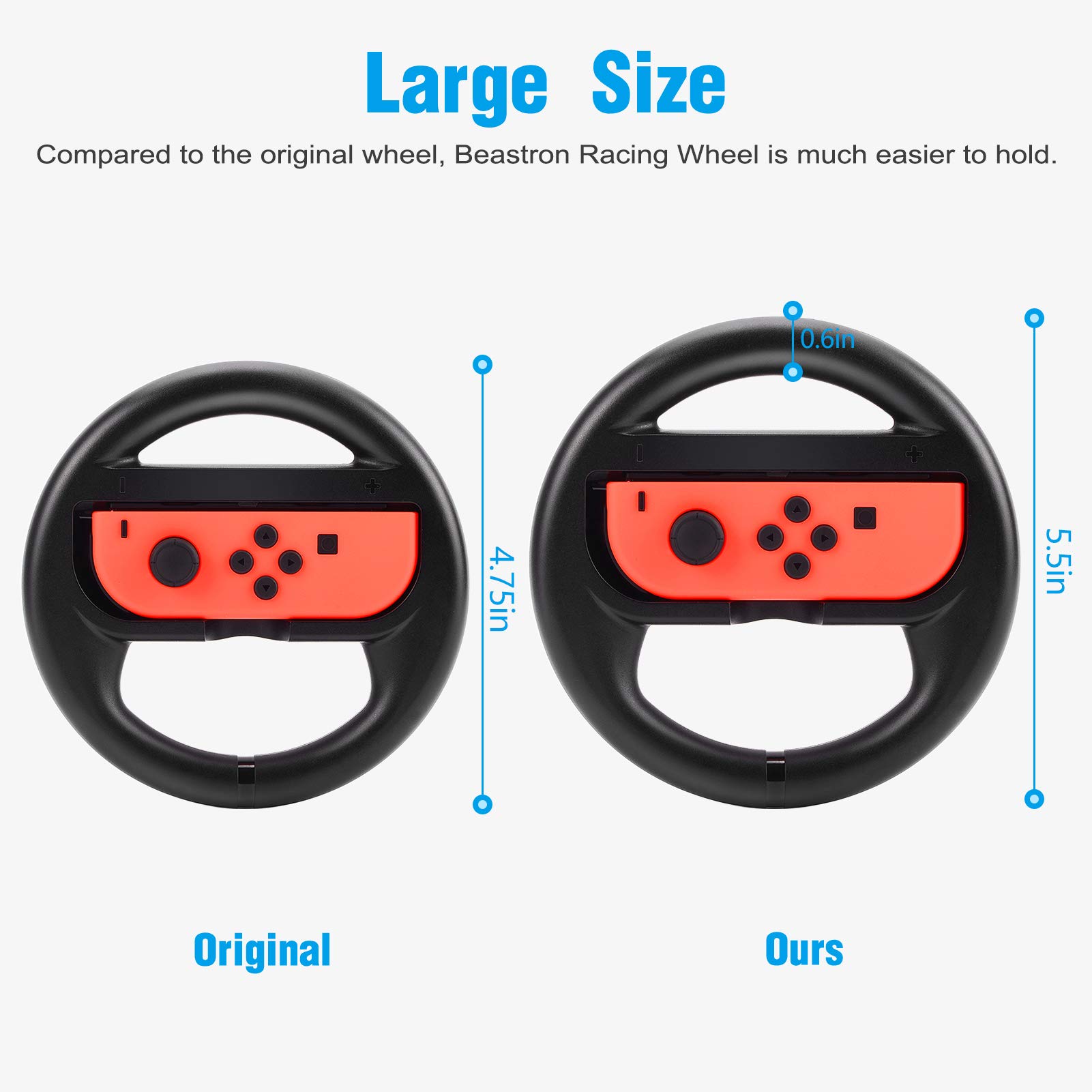 Beastron Racing Games Steering Wheel compatible with Switch, Joy-Con Steering Wheel, Black 2 Pack