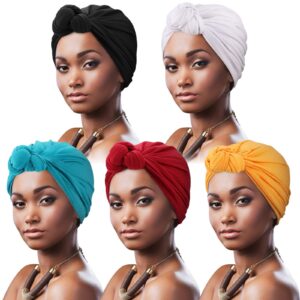 dreshow 5 pack knotted headwraps for women african turban pre-knotted beanie headwraps hair covers