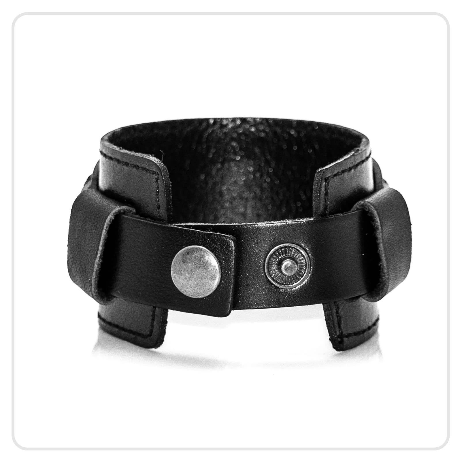 Nsitbbuery Hip Hop Snap Wristband Wide Leather Cuff Bracelet,7.5" Small Wrist(Black)