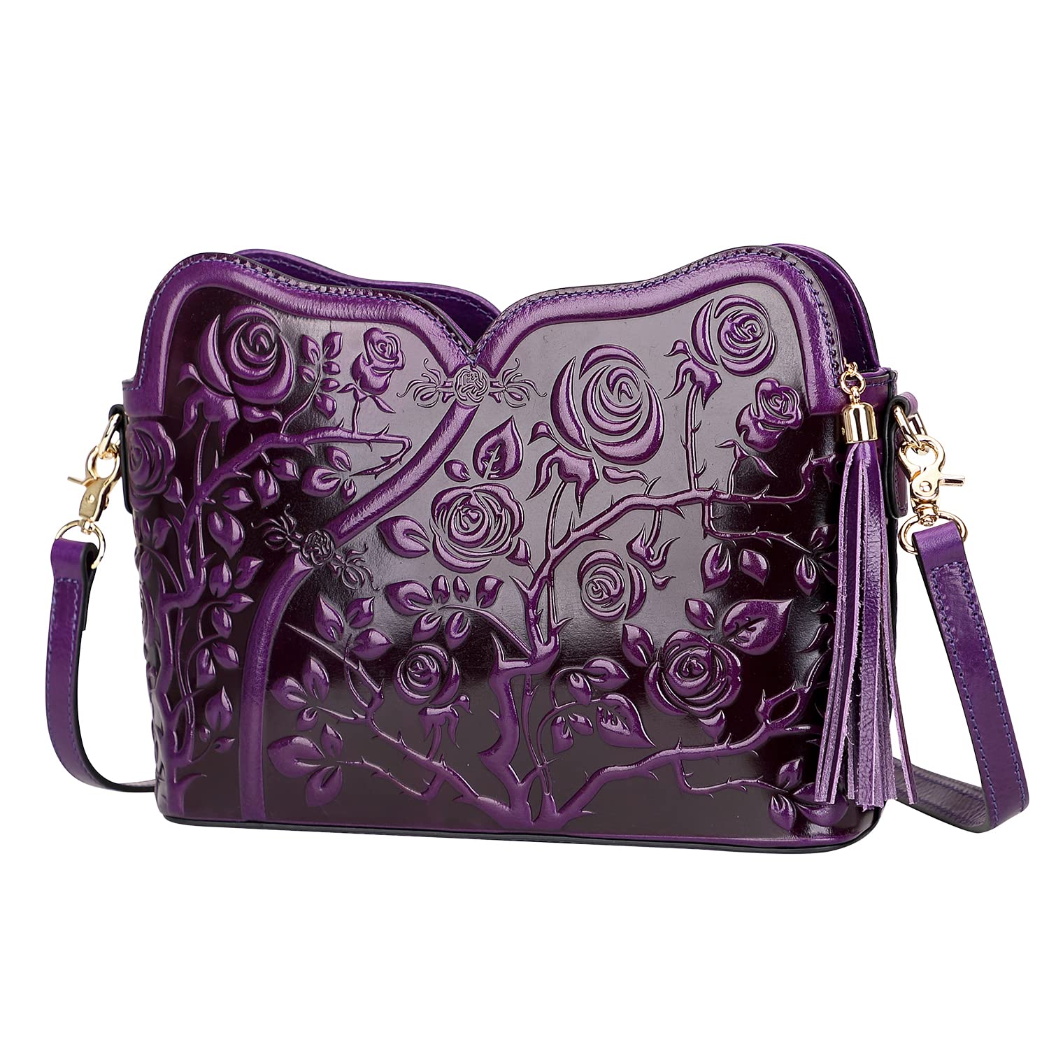 PIJUSHI Designer Leather Handbags for Women Ladies Floral Crossbody Shoulder Bags Clutch Purse (20093 Purple)