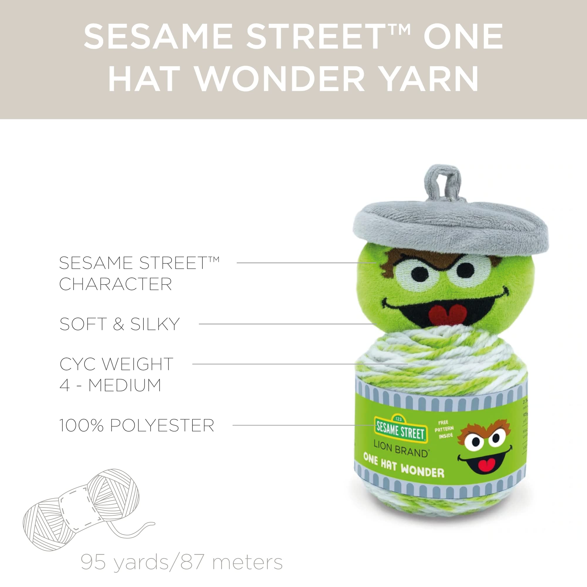 (4 Pack) Lion Brand Yarn Sesame Street- One Hat Wonder, 4PK-Big Bird, Elmo, Cookie Monster, Oscar