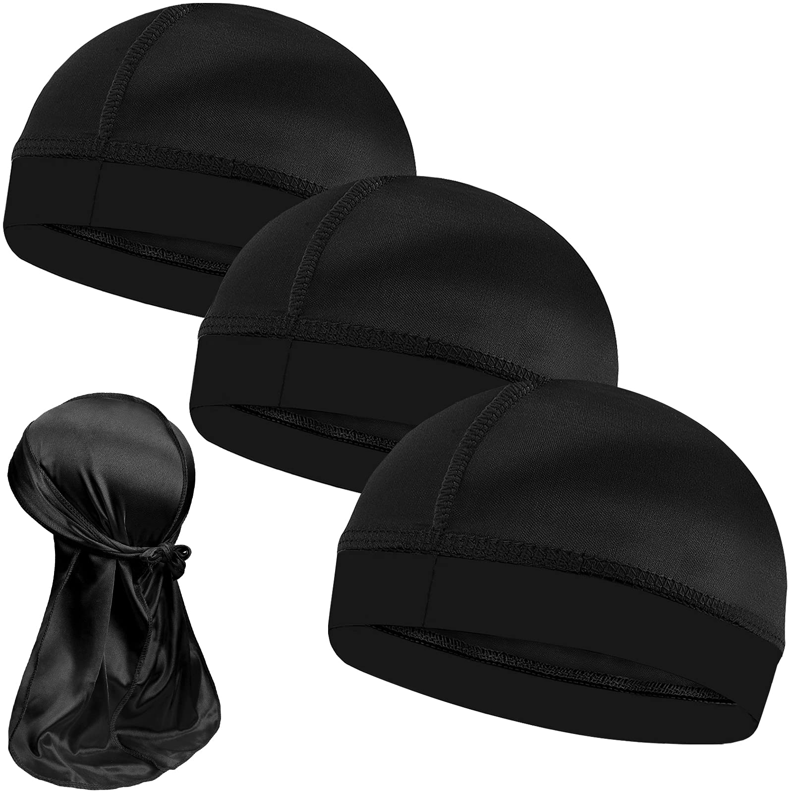 4PCS Silky Stocking Wave Caps, Doo Rag Compression Caps for 360 540 720 Waves, Ideal Gifts for Christmas (Black)