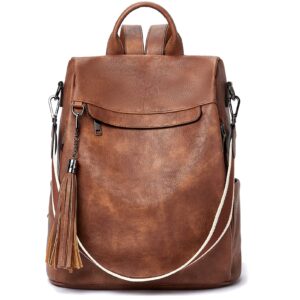 telena backpack purse for women, pu leather anti theft travel backpack purse shoulder bags with tassel brown