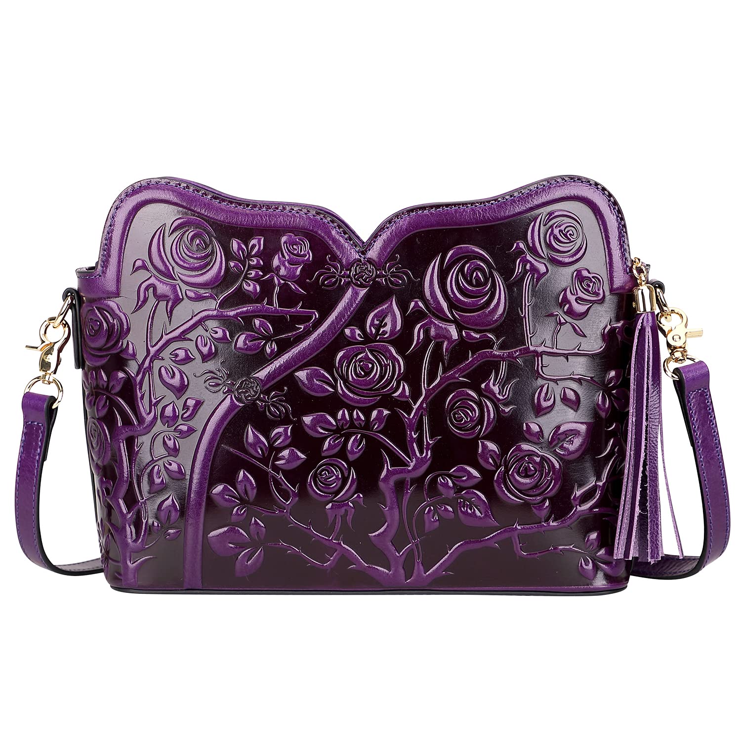 PIJUSHI Designer Leather Handbags for Women Ladies Floral Crossbody Shoulder Bags Clutch Purse (20093 Purple)