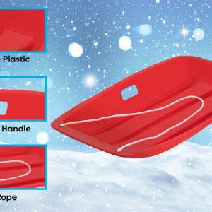 Superio Toboggan Snow Sleds for Kids and Adults, 35" Long (2 Pack) Plastic Sled with 2 Handles and a Pull Rope, Winter Snow Fun(Red and Blue)