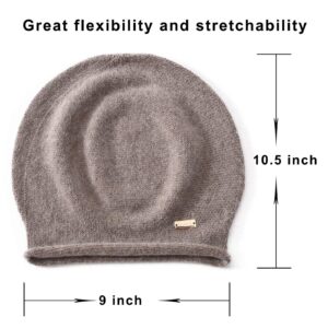 jaxmonoy Cashmere Slouchy Knit Beanie Hat for Women Winter Soft Warm Ladies Fleece Wool Knitted Skull Beanies Cap - Brown