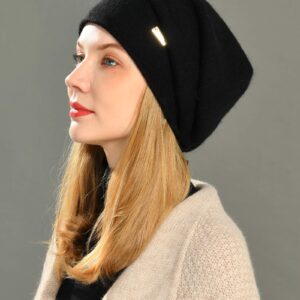 jaxmonoy Cashmere Hat Knit Slouchy Beanies for Women Winter Soft Warm Ladies Wool Knitted Skull Beanies Cap - Black