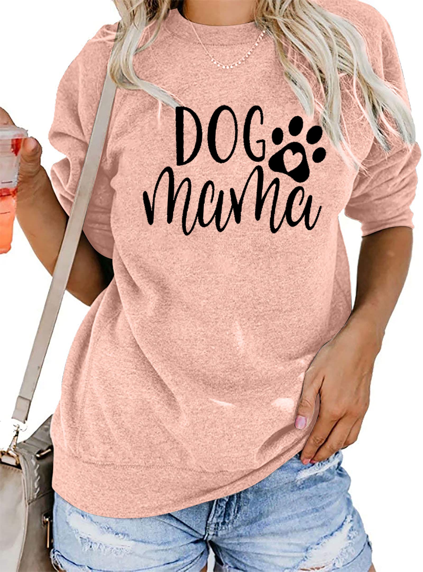 ALLTB Dog Mom Sweatshirt Women Dog Mama Shirt Pullover Cute Dog Sweater Long Sleeve Letter Print Tshirt Tops (Pink, Medium)