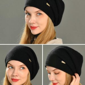 jaxmonoy Cashmere Hat Knit Slouchy Beanies for Women Winter Soft Warm Ladies Wool Knitted Skull Beanies Cap - Black