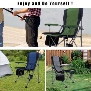 MaiuFun Portable Camping Chair Folding Heavy Duty Quad Outdoor Large Chairs Support 330 lbs High Back Padded Thicken Oxford with Armrests, Storage Bag, Cup Holder, Carry Bag for Outside(Grey)