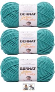 bernat softee chunky yarn bundle super bulky number 6, 3 skeins (light jade)