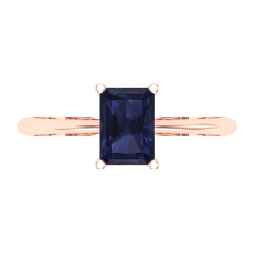 Clara Pucci 1.0 ct Radiant Cut Solitaire VVS1 Blue Sapphire Wedding Bridal Designer Anniversary Engagement Ring 14k Rose Gold 5.25