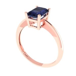 Clara Pucci 1.0 ct Radiant Cut Solitaire VVS1 Blue Sapphire Wedding Bridal Designer Anniversary Engagement Ring 14k Rose Gold 5.25