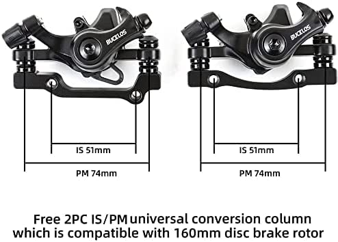 BUCKLOS Mountain Bike disc Brake Caliper with 160mm Adapter, Bicycle Mechanical Aluminum Alloy Brake Calipers, Front/Rear Caliper fit e-Bike Road Bike Folding Bicycles