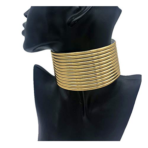 Mrotrida African Leather Necklaces for Women Punk Snap Chunky Statement Collars Choker Gold-A