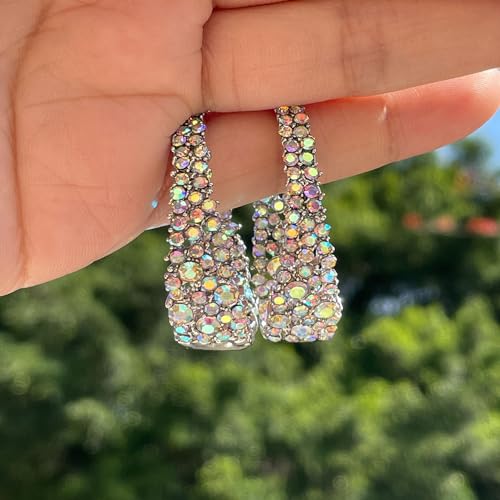 CEJUG Statement Earrings for Women Bohemian Large Dangle Drop Hoop Earring AB Rhinestone Crystal Sterling Silver Post Jewelry