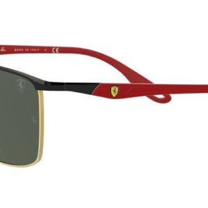 Ray-Ban RB3673M Scuderia Ferrari Collection Square Sunglasses, Black On Gold/Dark Green, 56 mm