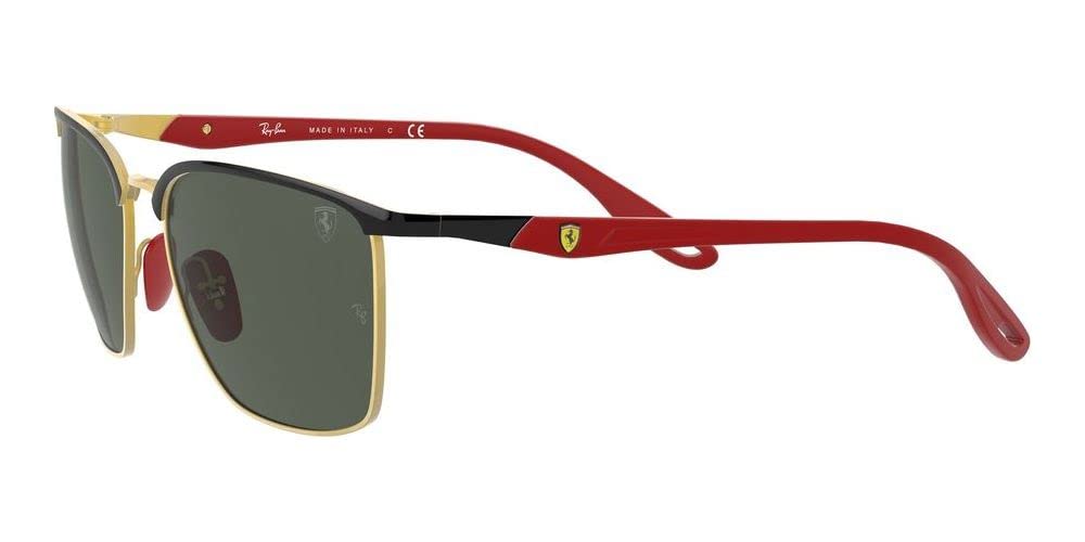 Ray-Ban RB3673M Scuderia Ferrari Collection Square Sunglasses, Black On Gold/Dark Green, 56 mm