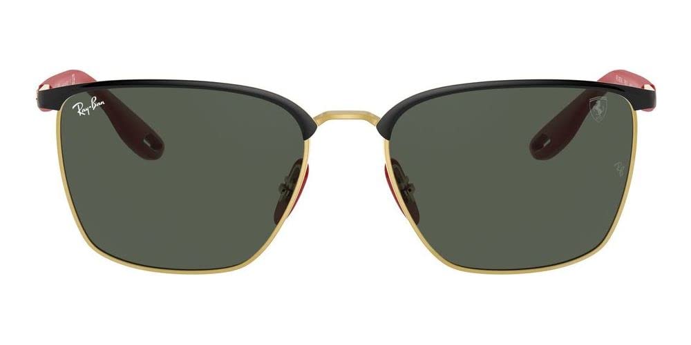 Ray-Ban RB3673M Scuderia Ferrari Collection Square Sunglasses, Black On Gold/Dark Green, 56 mm