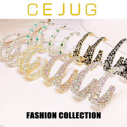 CEJUG Statement Earrings for Women Bohemian Large Dangle Drop Hoop Earring AB Rhinestone Crystal Sterling Silver Post Jewelry