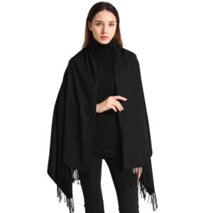 ease leap pashmina scarfs for women silky shawls and wraps for evening dresses soft large scarves wedding warm stylish solid color, black