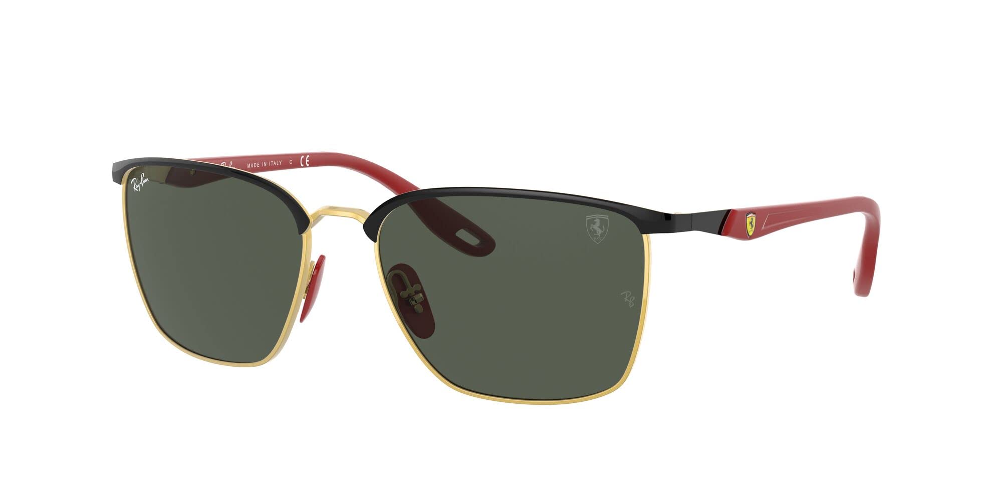 Ray-Ban RB3673M Scuderia Ferrari Collection Square Sunglasses, Black On Gold/Dark Green, 56 mm