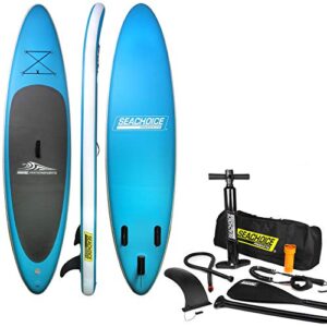 seachoice inflatable stand-up paddle board kit, includes dual-action pump w/ pressure gauge, ankle leash & carry bag