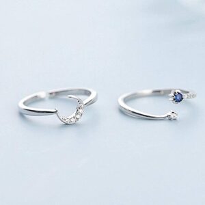 Celway Matching Friendship Rings for 2 Best Friends Sun and Moon Star Ring Bff for Womens Sterling Silver Band