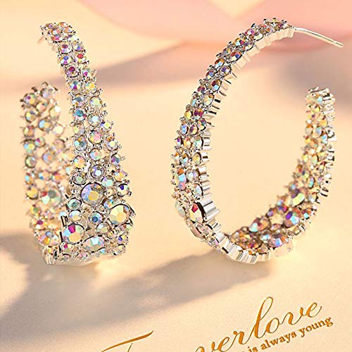 CEJUG Statement Earrings for Women Bohemian Large Dangle Drop Hoop Earring AB Rhinestone Crystal Sterling Silver Post Jewelry