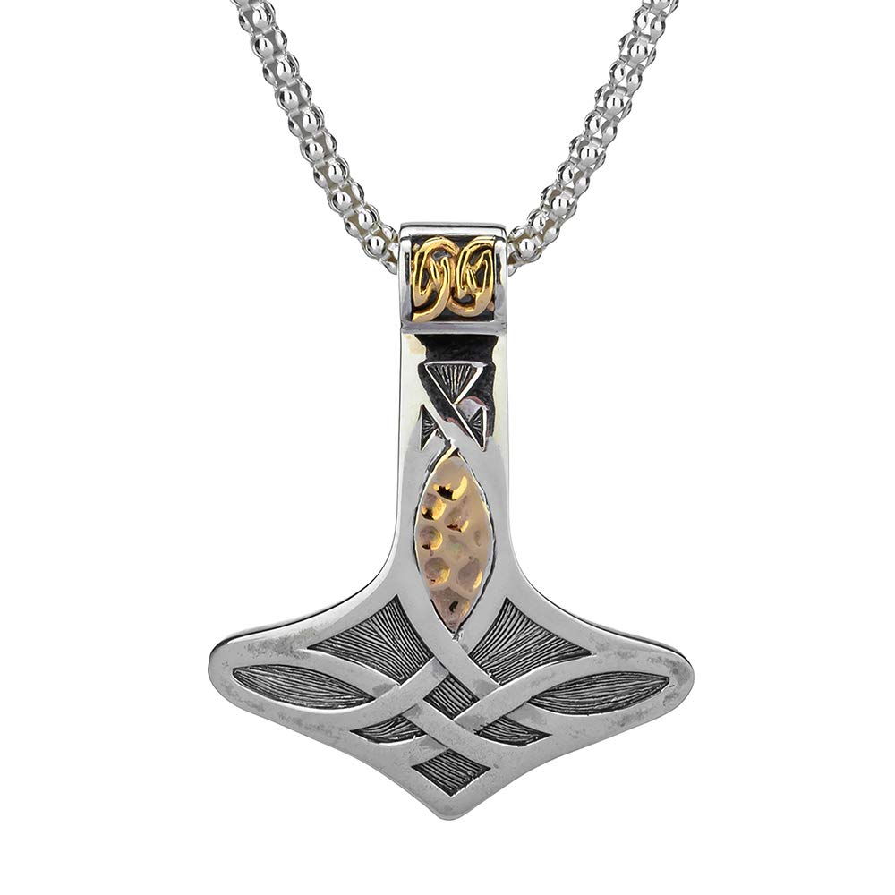 Keith Jack Jewelry, Thor's Hammer Large Pendant 18" Necklace, Sterling Silver & 10k Gold