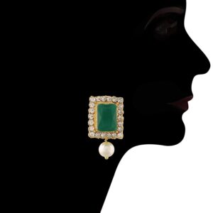 I Jewels Gold Plated Indian Wedding Bollywood Stone Pearl Choker Necklace Jewellery Set For Women (Green)