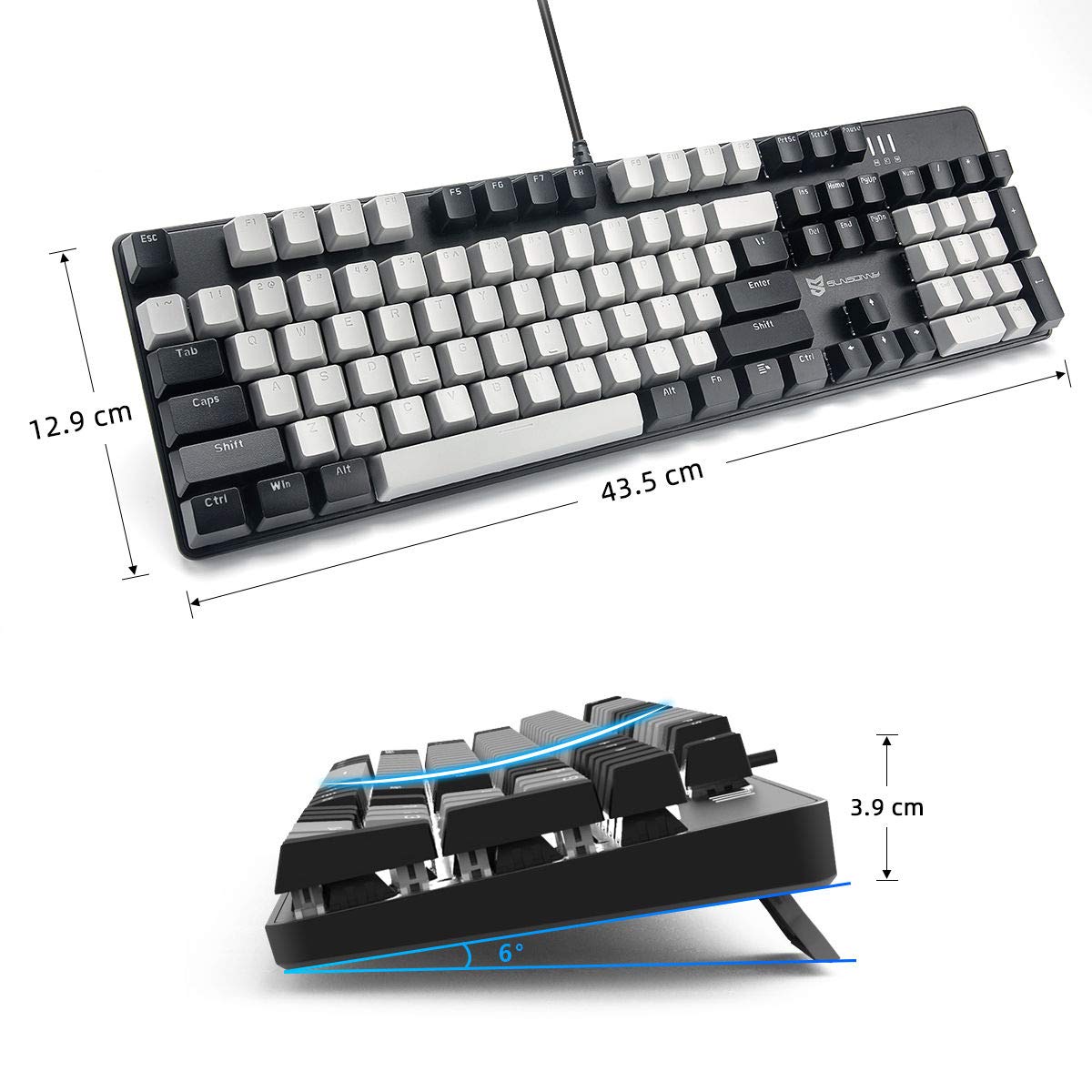 Merdia Mechanical Keyboard Gaming Keyboard | Blue Switch Black & Grey Backlit Keyboard | 104 Keys US Layout | Wired Gaming Keyboard | Hot Swappable Mechanical Keyboard | PC Gaming Keyboards