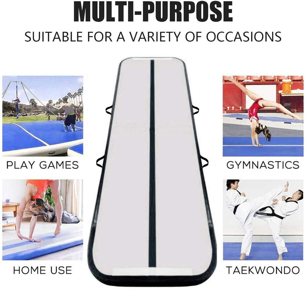 Air Track Gymnastics Tumbling Mat Inflatable 10ft 13ft 16ft 20ft Flooring Mat Yoga Training Mat 4 Inch Thickness for Home Use/Training/Cheerleading/Yoga/Water Fun (Black, 4m)