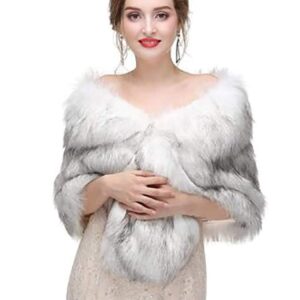 EARENT Women's Faux Fur Shawls and Wraps 1920s Bride Wedding Fur Scarf Bridal Fur Stoles for Brides and Bridesmaids (White+Black)