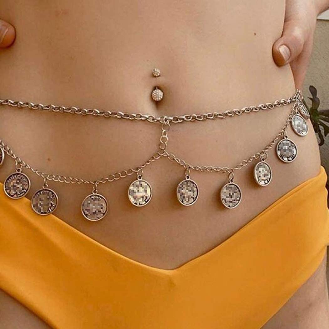 Nicute Boho Coin Waist Chain Layered Body Belly Chains Summer Rave Body Jewelry for Women and Girls (Gold)