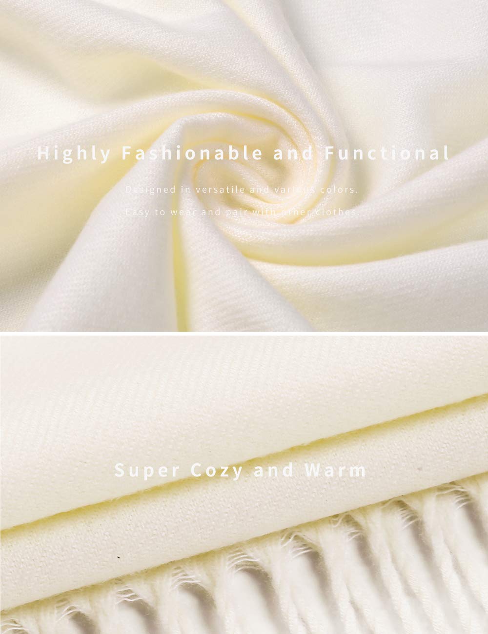 EASE LEAP Pashmina Scarfs for Women Silky Shawls and Wraps for Evening Dresses Soft Large Scarves Wedding Warm Stylish Solid Color, Ivory