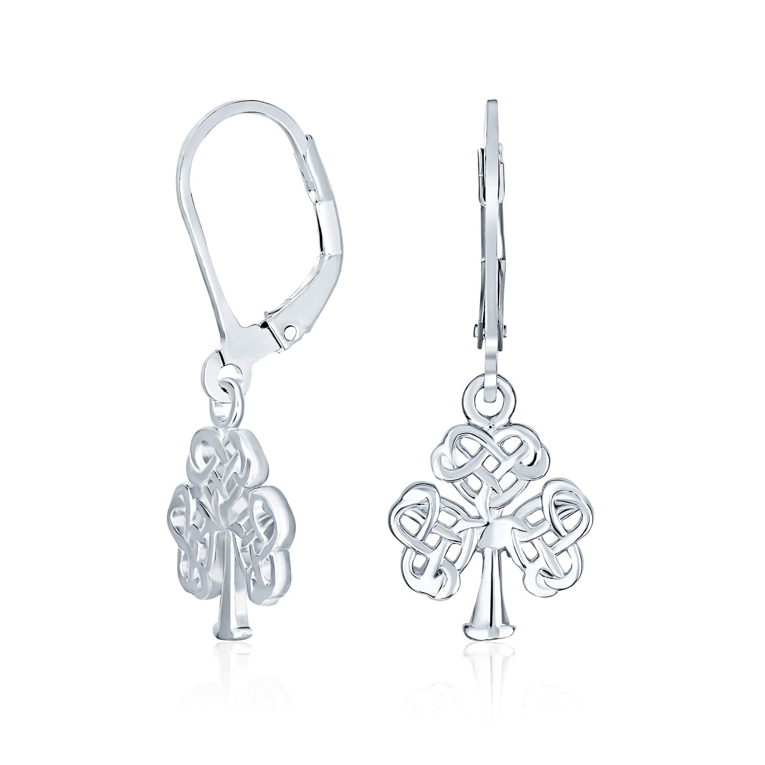 Delicate Petite Irish Triquetra Open Heart Shape Celtic Knot Good Luck Shamrock Clover Dangle Earrings Lever back .925 Sterling Silver